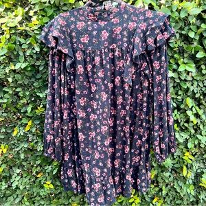#15 Romantic Babydoll Dress Black and Rose florals